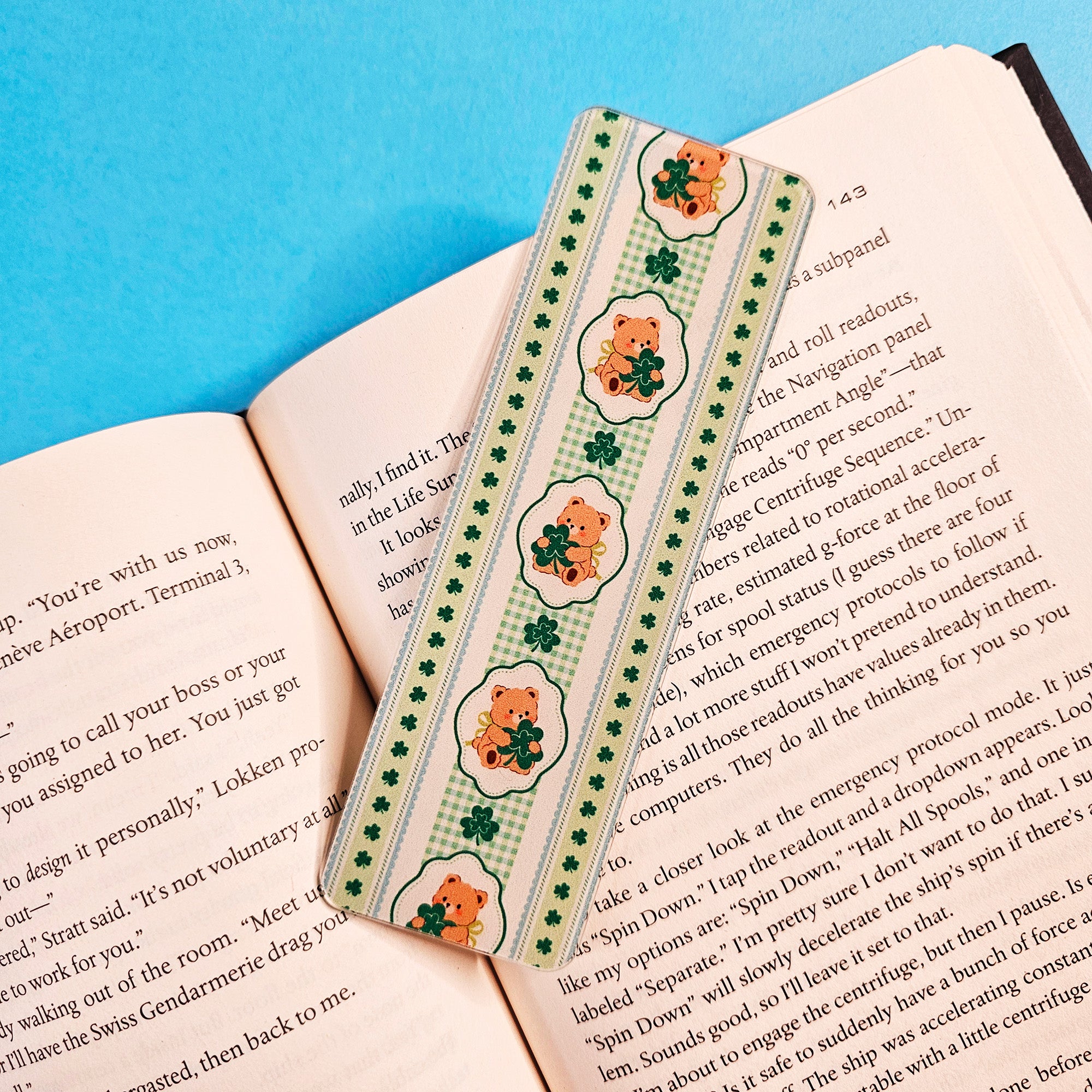 Gingham Teddy Bear Clover Bookmark
